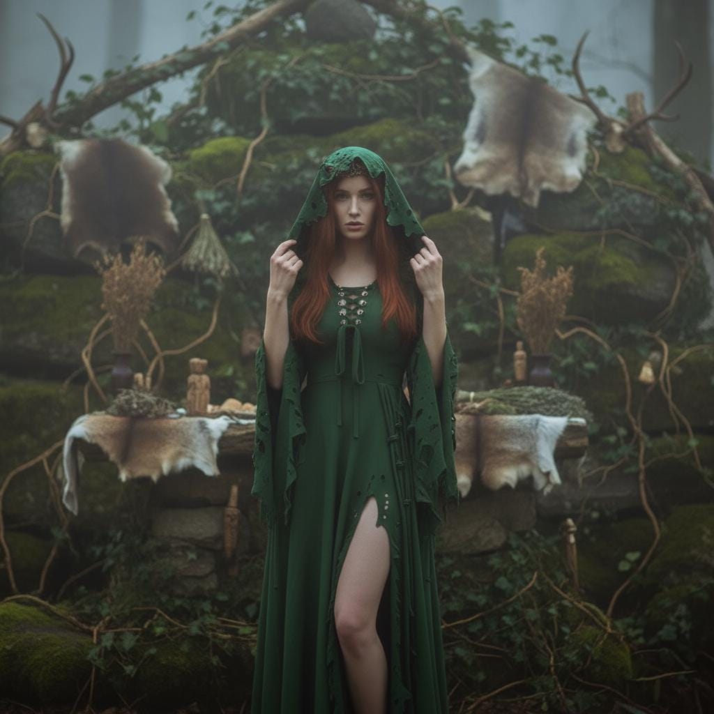 Sylvana Druidic Forest Gown  Ritual Handfasting Dress, Green Witch Wedding  Dress, Earth Priestess Gown, Celtic Elopement Dress - Etsy
