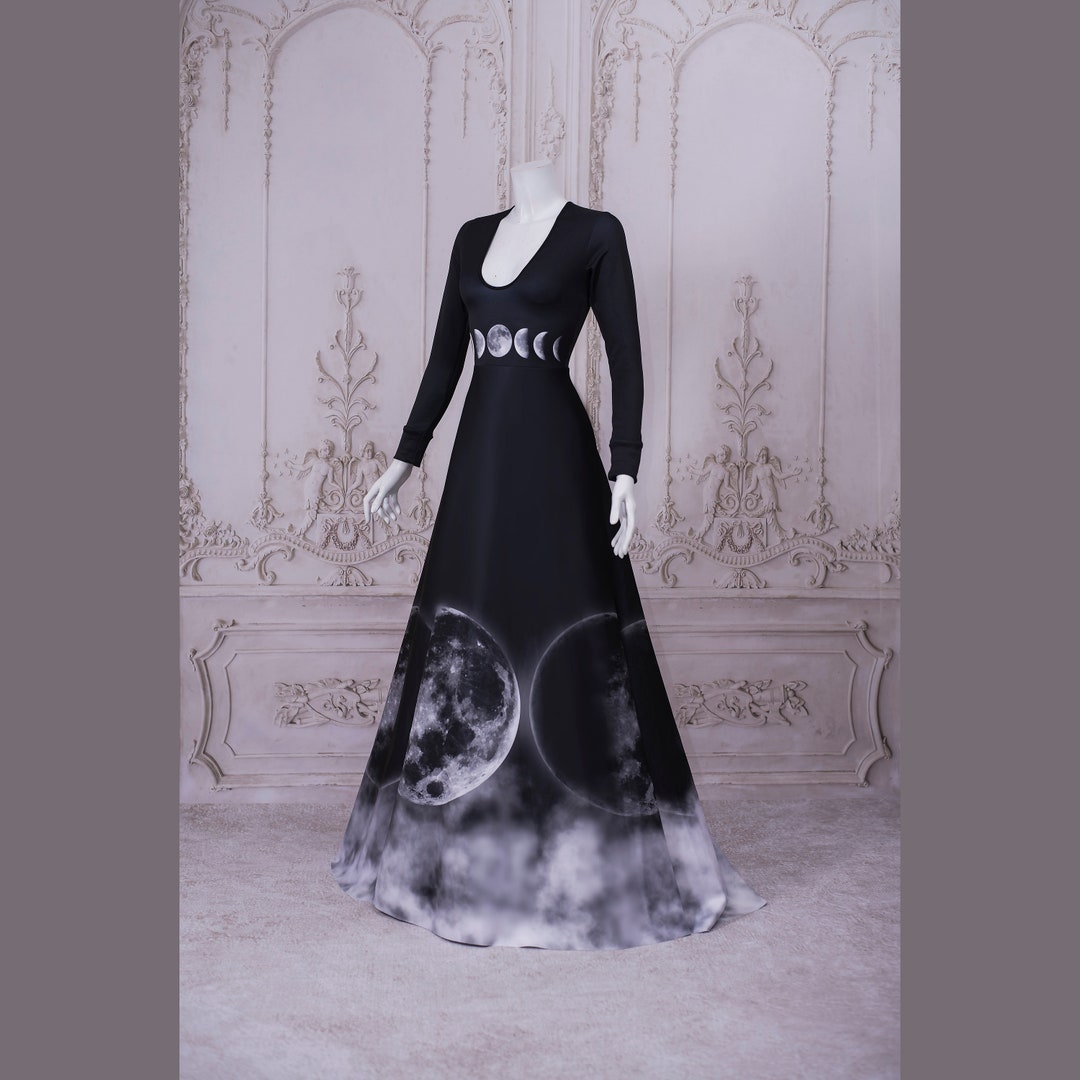 Buy Maxi Ombre Moon Dress Gothic Phases Gray Wednesday