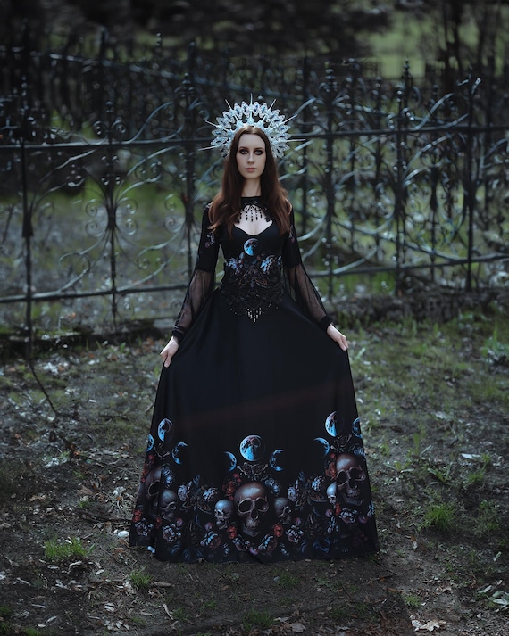 Erzulie Moonveil Gothic Wedding Dress Halloween Dia De Los Muertos Voodoo Bride Gown