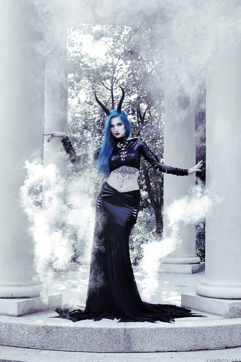 slashed dress Morticia Addams black gothic latex wet look