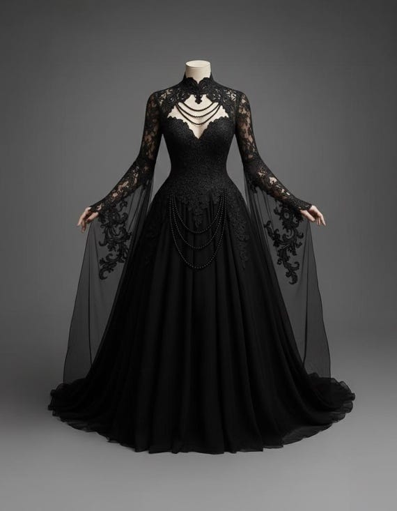 Noctis Divina – カスタムゴシックブラックレースウェディングドレス