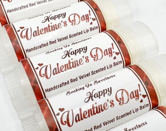Happy Valentine’s Day Red Velvet Cake Flavored Lip Balm Chapstick Gift for Teacher Neighbor Coworker Nurse, Made with Beeswax & Shea Butter