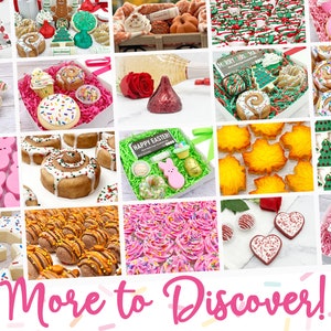 May include: A collage of images showcasing various decorated cookies and treats, including watermelon, bunny, cinnamon roll, cupcake, and Christmas tree designs. The text "More to Discover!" is displayed at the bottom of the image.