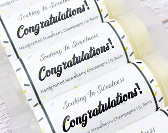 Congratulations Strawberry Champagne Lip Balm Chapstick Gift, Dessert Lip Balm Set, Natural Chapstick, Natural Beeswax Shea Butter Lip Balm