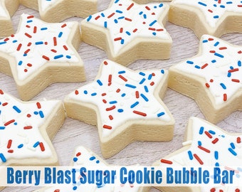 Patriotic 4th of July Sugar Cookie Bubble Bar, American Red White Blue Bath Cookie, Fruity Solid Bubble Bath, Strawberry Cherry Cookie Bar