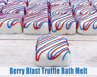 Patriotic 4th of July Bath Melt Truffle, Bath Bomb, Red White Blue Unique Dessert Bath Bomb Spa Gift, Strawberry Cherry Fruity Bath Melt