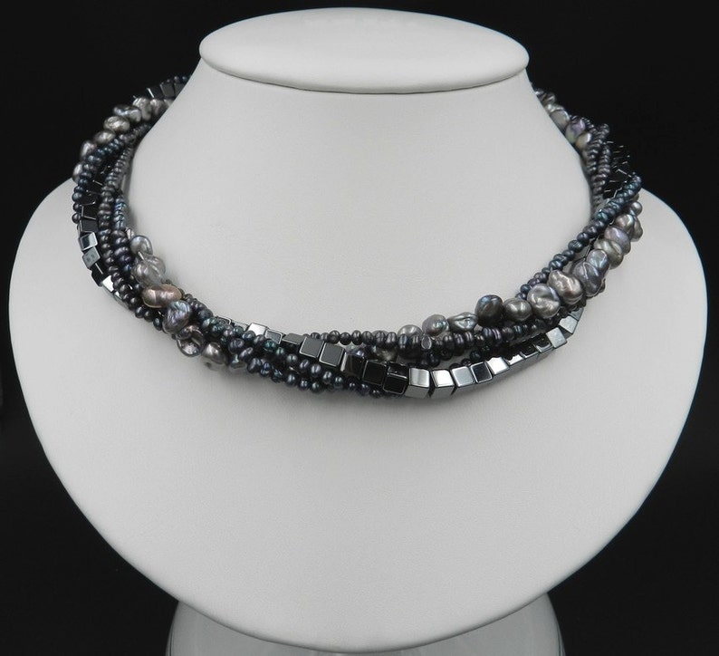 Twisted Necklace Freshwater Pearls Hematite Sterling Silver Etsy India