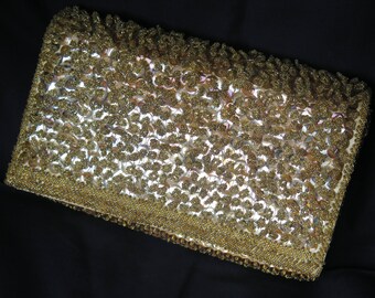 Vintage Gold beaded and sequined Clutch by Richere hand made in Hong Kong