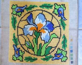 Needlepoint Iris ready to make into a Pillow top