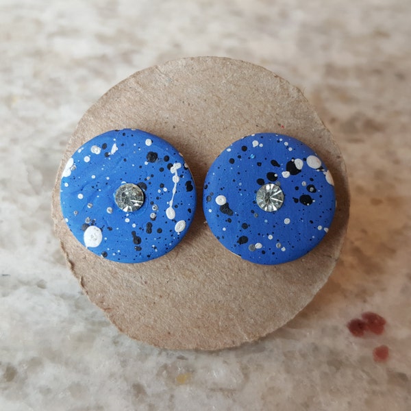 Handmade Wood Earring,  Hypoallergenic, Non Toxic, Hand-Painted, Deep Blue Sea, Accessory, Jewelry