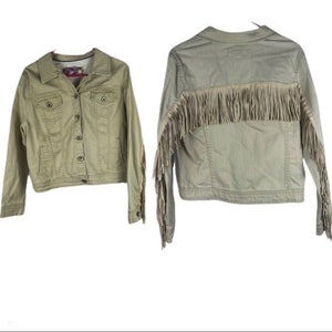 Merona Repurposed Boho Jacket with Hand Sewn Vintage Leather Fringe
