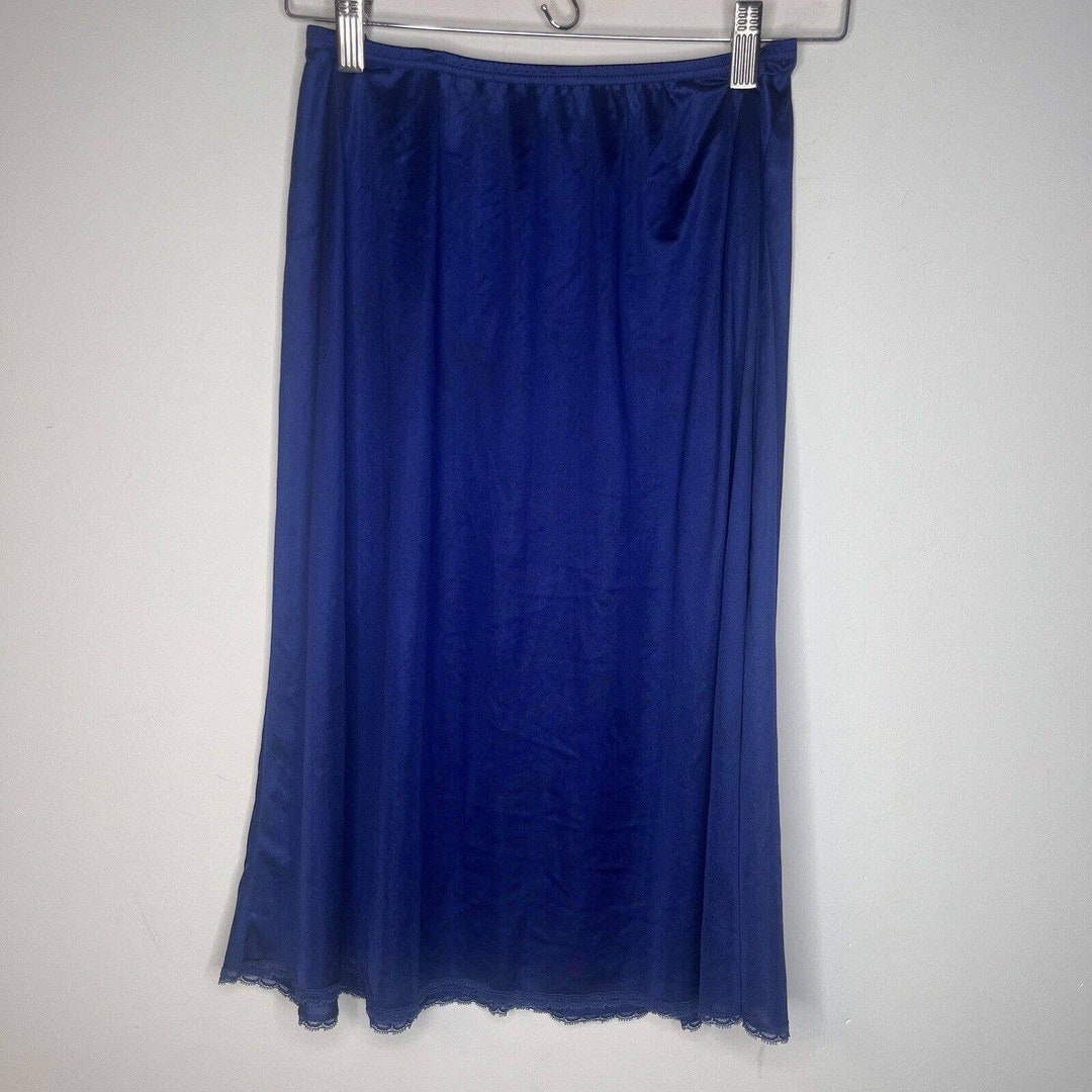 Vanity Fair Vintage Sapphire Blue Satin Half Slip Lace Trim Size Small ...