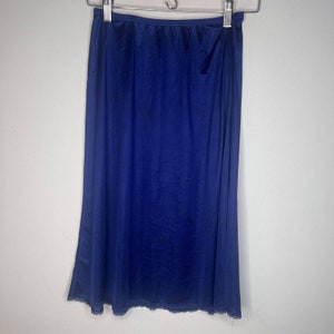 Vanity Fair Vintage Sapphire Blue Satin Half Slip Lace Trim size small