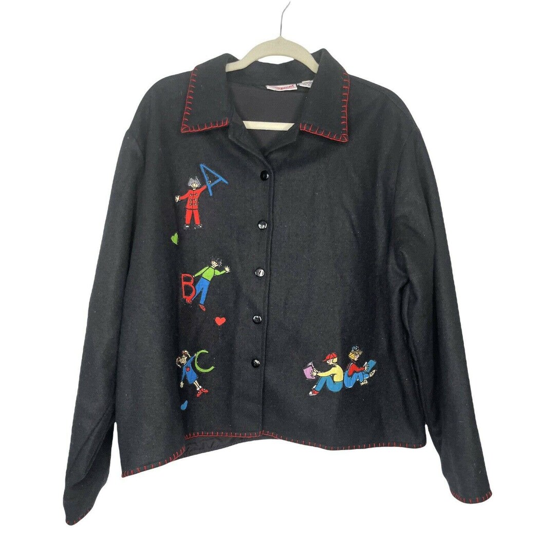 Homeroom Catalog Wool Blend ABC Teacher Applique Black Jacket - Etsy
