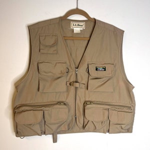 LL Bean Vintage Tan Fly Fishing Utility Vest Full Zip Size XL 