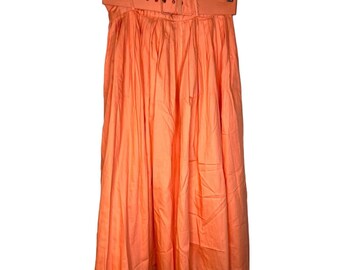 Vintage Handmade Coral Pleated Midi Belted Skirt size 26