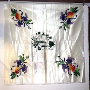 Vintage Hawaiian Islands Satin Square Tablecloth Fabric Orchids