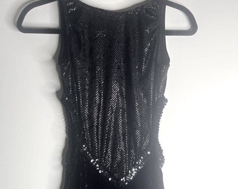 Dansco Vintage Black Crushed Velvet Sleeveless Jumpsuit Sequin Cutout Sides med