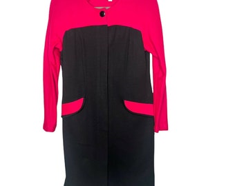 VLP Petites Vintage Color Block Black Pink Shift Dress size 12