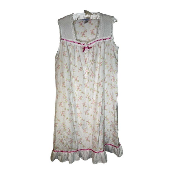 Blair Vintage Cottage Core Pink White Floral Sleeveless Nightgown Size Medium Etsy
