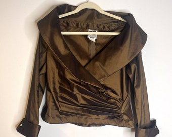 Tadashi Shoji Vintage Brown Copper Faux Wrap Evening Jacket size 14