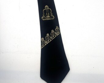 Sun Brothers & Co Vintage Black Gold Buddha Necktie Mens Tie