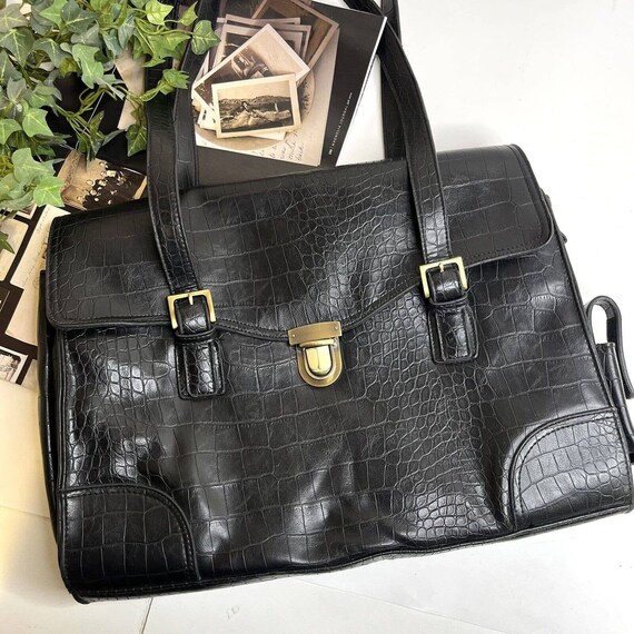 Black Faux Alligator Briefcase Computer 