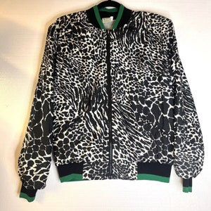 Lilys of Beverly Hills Vintage Black White Leopard Print Bomber Jacket large
