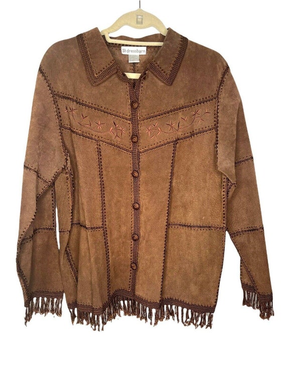 Dressbarn Vintage Leather Suede & Crochet Brown Pa