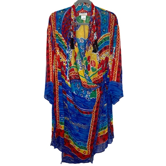 Vintage Gottex Collage Art Sheer Swim Coverup Kimo