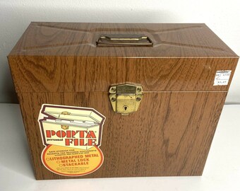 Vintage Porta-File Lithograph Woodgrain Metal File Box