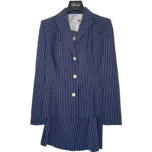 Vintage Nicola Italian Navy Blue Pinstriped Blazer Skirt Set size 6