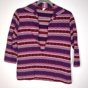 Vintage Beeline Fashions Purple Pink Collar Geo Striped Shirt size medium