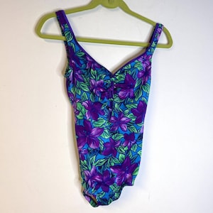 Maxine of Hollywood Vintage Purple Green Blue One Piece Bathing Suit size 10
