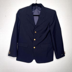 Liz Claiborne Vintage Navy Blue Wool Blend gold Button Blazer Jacket size 16R