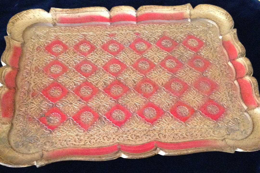 Vintage Red and Gold Italian Florentine Tray - Etsy