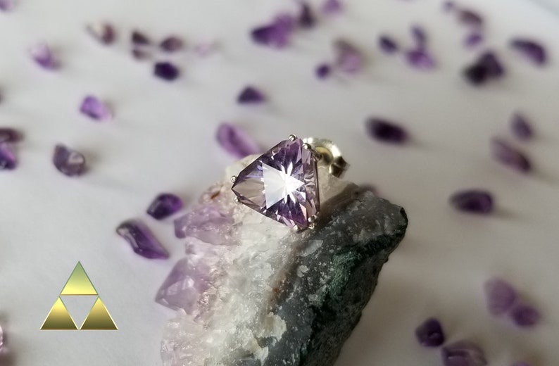 The Legend of Zelda Triforce Amethyst Gemstone Single Stud Earring Gem ID Tri003 Push Back