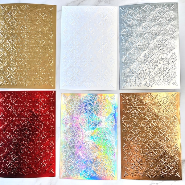 En relief « Entrelacé » Foil Cardstock Card Fronts, 6pk, Card Making, 3D Embossed fronts, Mats, Scrapbooking, Junk Journal Supplies