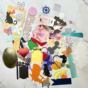 Sac à main découpé, mystère, objets éphémères découpés, mélange surprise de papiers découpés au hasard, parfaits pour la fabrication de cartes, agendas, étiquettes, journaux
