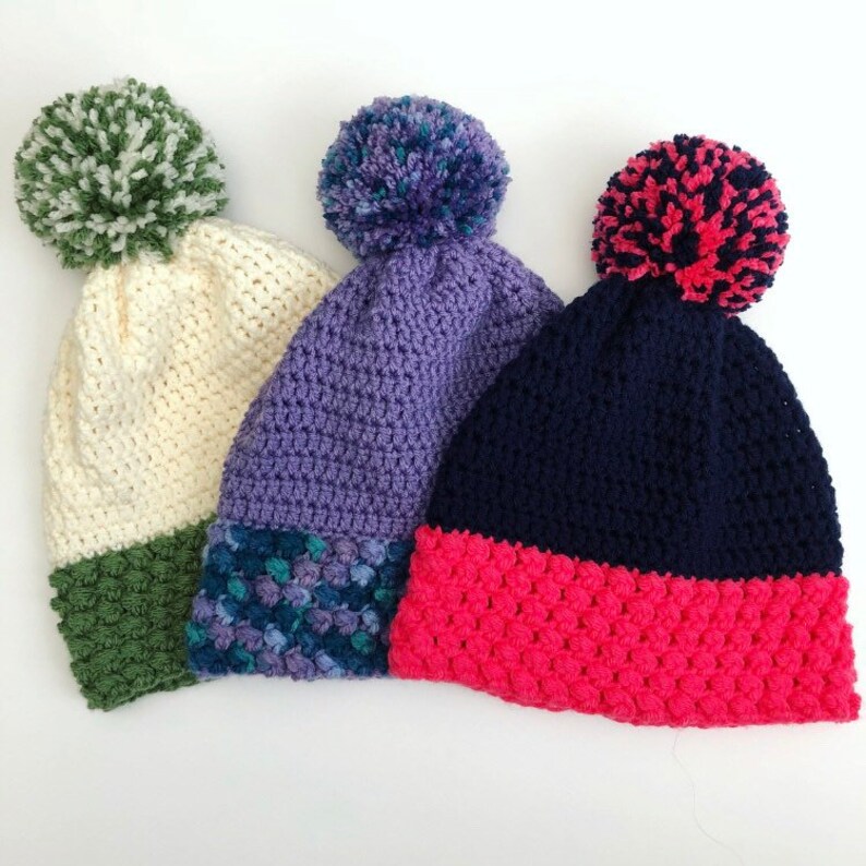 puff stitch hat pink beanie winter beanie women beanie Adult winter hat pom pom beanie navy beanie crochet hat winter hat knit hat