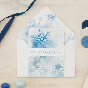 Invitaciones de boda de invierno, acuarela de cristales de hielo.