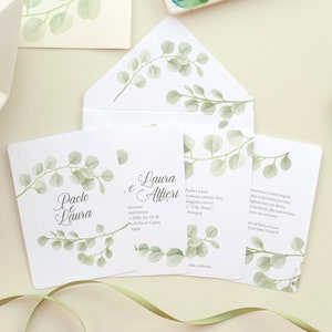 Cartes de mariage avec illustration de branche d'eucalyptus