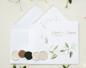 Floral watercolor illustration wedding invitation cards, wedding invitations with jasmine illustrations