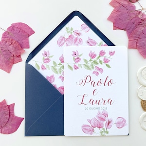 Cartes d'invitation de mariage illustration aquarelle florale, invitations de mariage avec illustrations bounganvillae