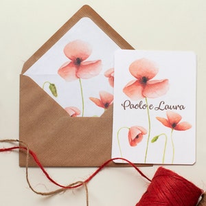 Cartes de mariage coquelicots, faire-part de mariage champêtre avec coquelicots
