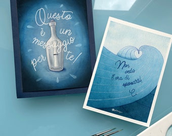 message in a bottle custom handlettering illustration