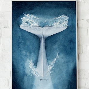Whale Tail Watercolor Art Print: Sea Themed Illustration (50x70 cm)