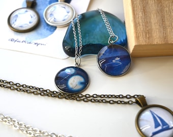 Metal sea theme pendants, charms with blue designs