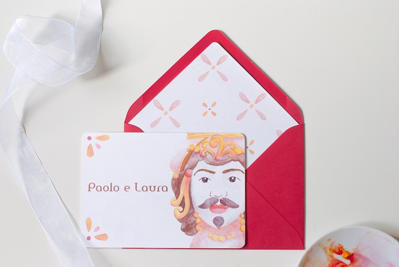 testa di moro wedding cards, sicilian wedding cards announcement Red Craft Envelope