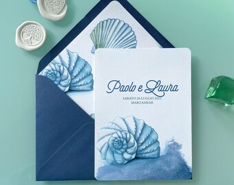 sea themed wedding cards, Seashells wedding invitations